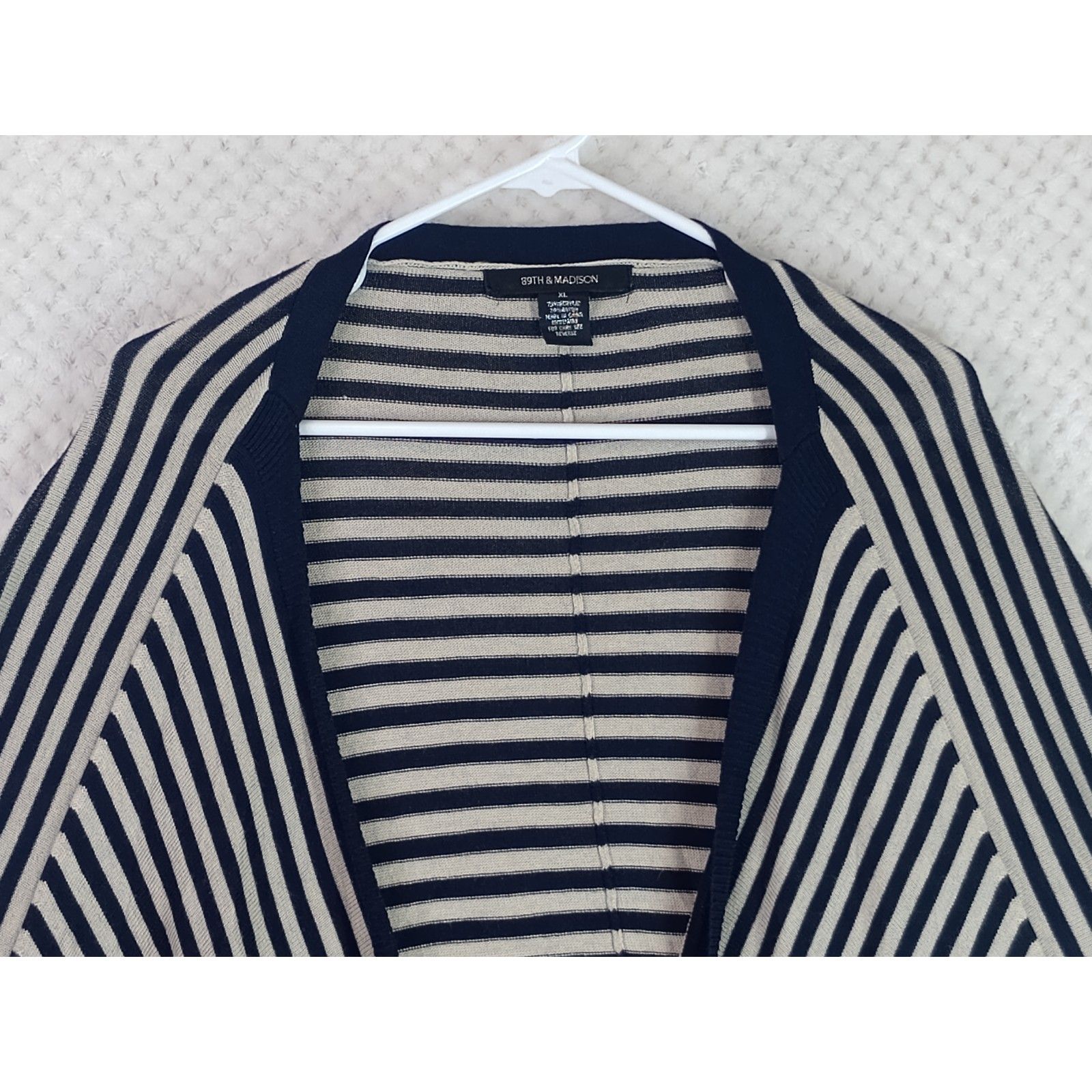 89th & Madison Women's Xl Navy Cream Striped Cardigan Duster — image 2 of 8
